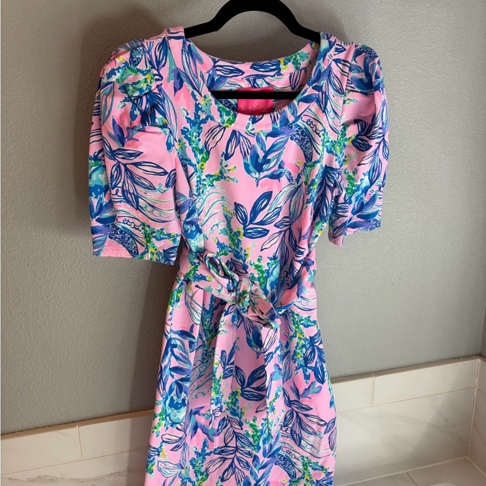 Lily Pulitzer Pink Floral Short Sleeve Tie-Waist Dress